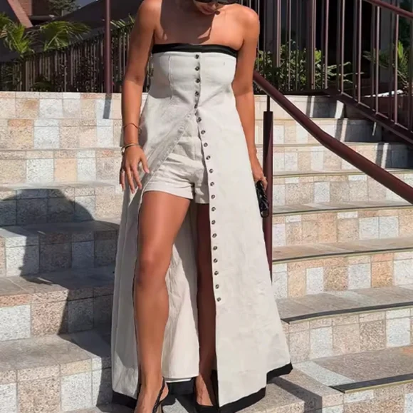 Women Dressess BacklessSleeveless Single Breasted Maxi Dress Female Summer
